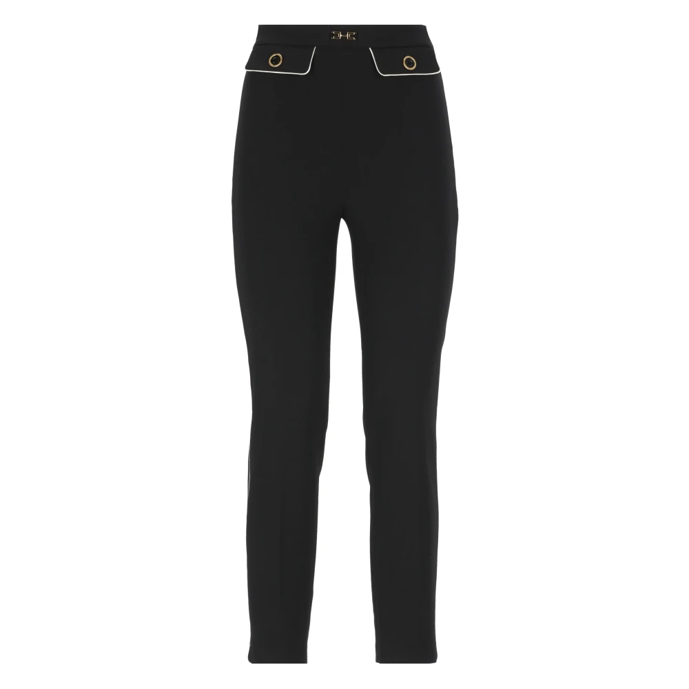 Elisabetta Franchi Zwarte Crêpe Broek met Logodetails Black Dames