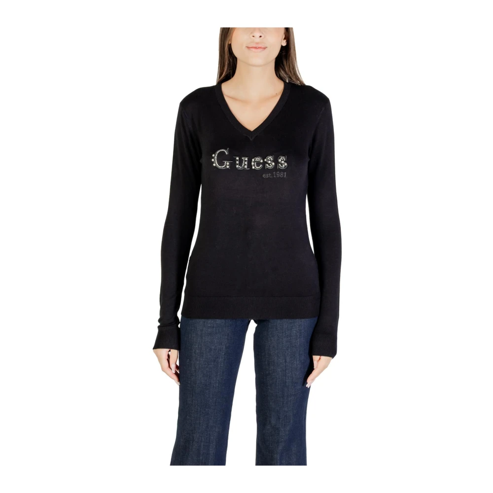 Guess Women's Black V-Neck Knitwear For Fall/Winter - V-Neck Knitwear - S - Knitwear