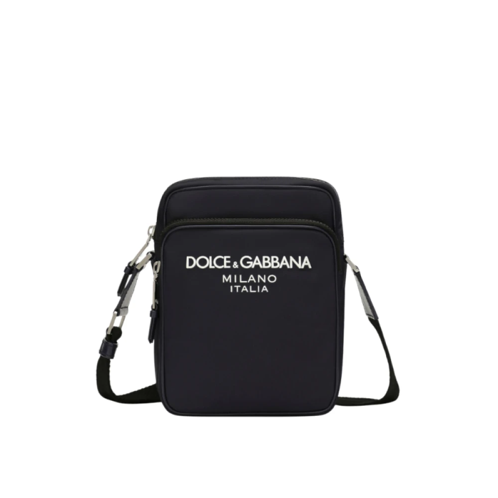 Dolce & Gabbana Marineblauwe Nylon Schoudertas met Wit Relief Logo Blue Heren
