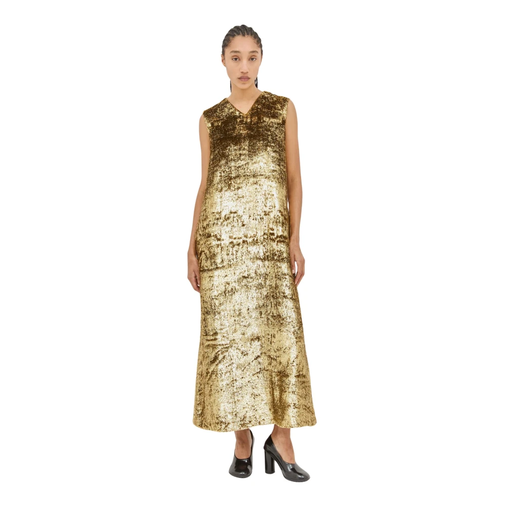 The Row Velvet-Lurex V-Hals Maxi Jurk Yellow Dames