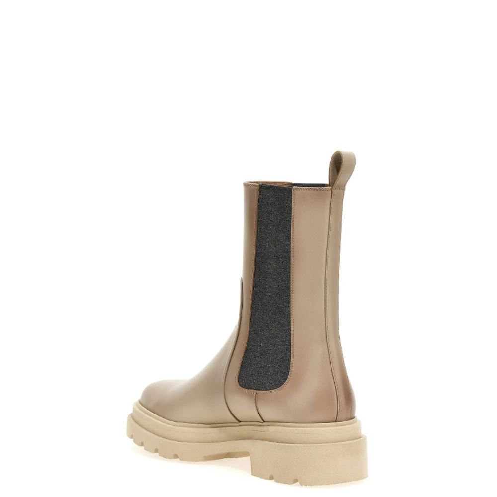 Santoni Beige Leren Enkellaars met Elastische Inzetstukken Beige Dames