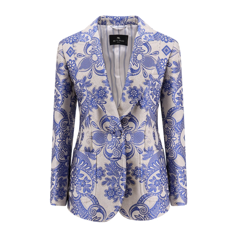 ETRO Geborduurde zijde blend peak lapel blazer Blue Dames