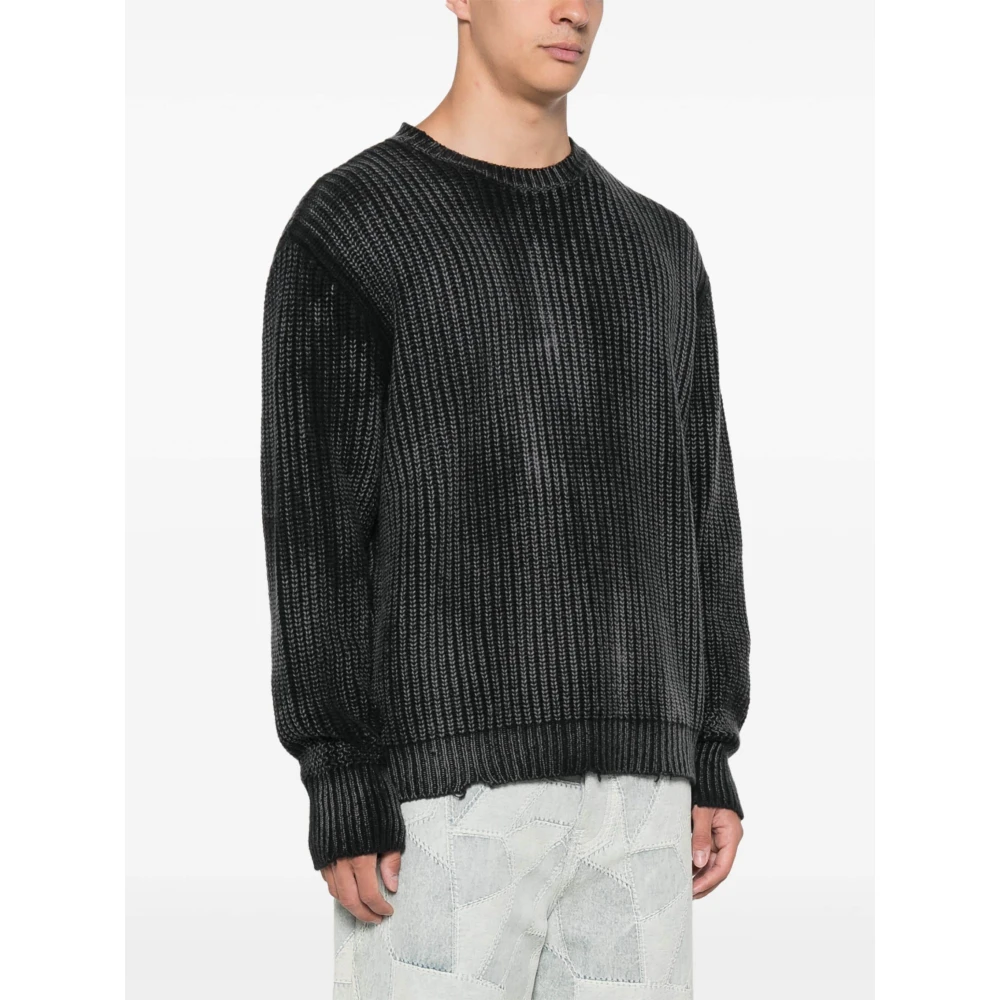 Avant Toi Geribbelde Crew Neck Sweaters Black Heren
