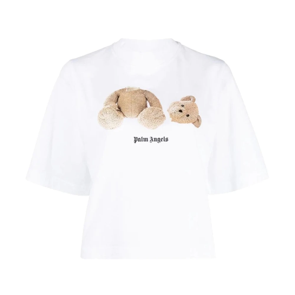 Palm Angels Witte Teddy Bear Cropped Tee White Dames