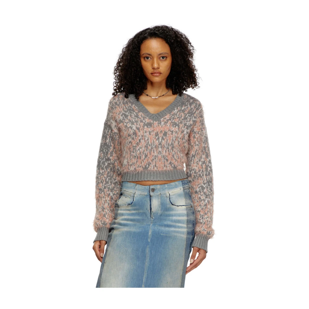 Diesel Gezellige V-hals Gebreide Trui Gray Dames
