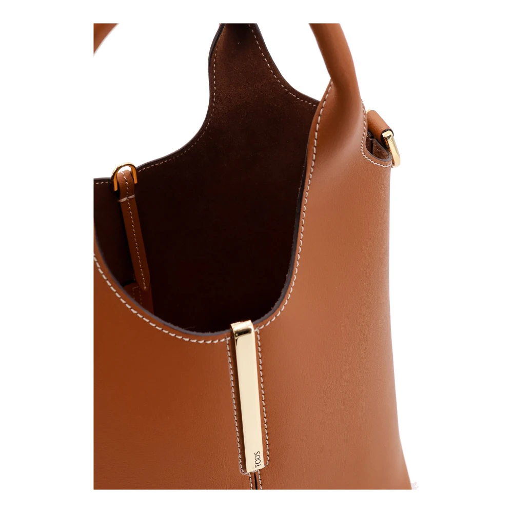 TOD'S Kalfsleren Tas met Logodetail Brown Dames