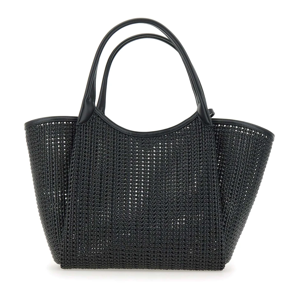 Emporio Armani Zwarte Geweven Textuur Handtas met Metalen Logo Black Dames