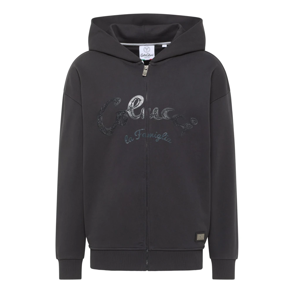 Carlo Colucci Men's Black Zip-Throughs, S, Oversize Sweat Jacket - La Famiglia