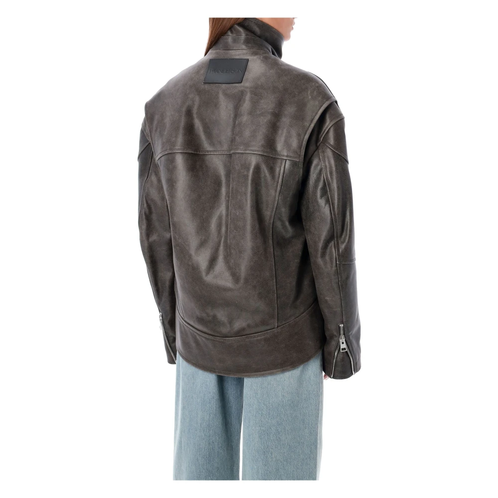 JW Anderson Donkerbruine leren jas met gebogen zoom Brown Dames
