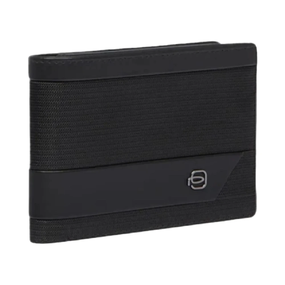 Piquadro Zwarte leren herenportemonnee met voorlogo Black Heren
