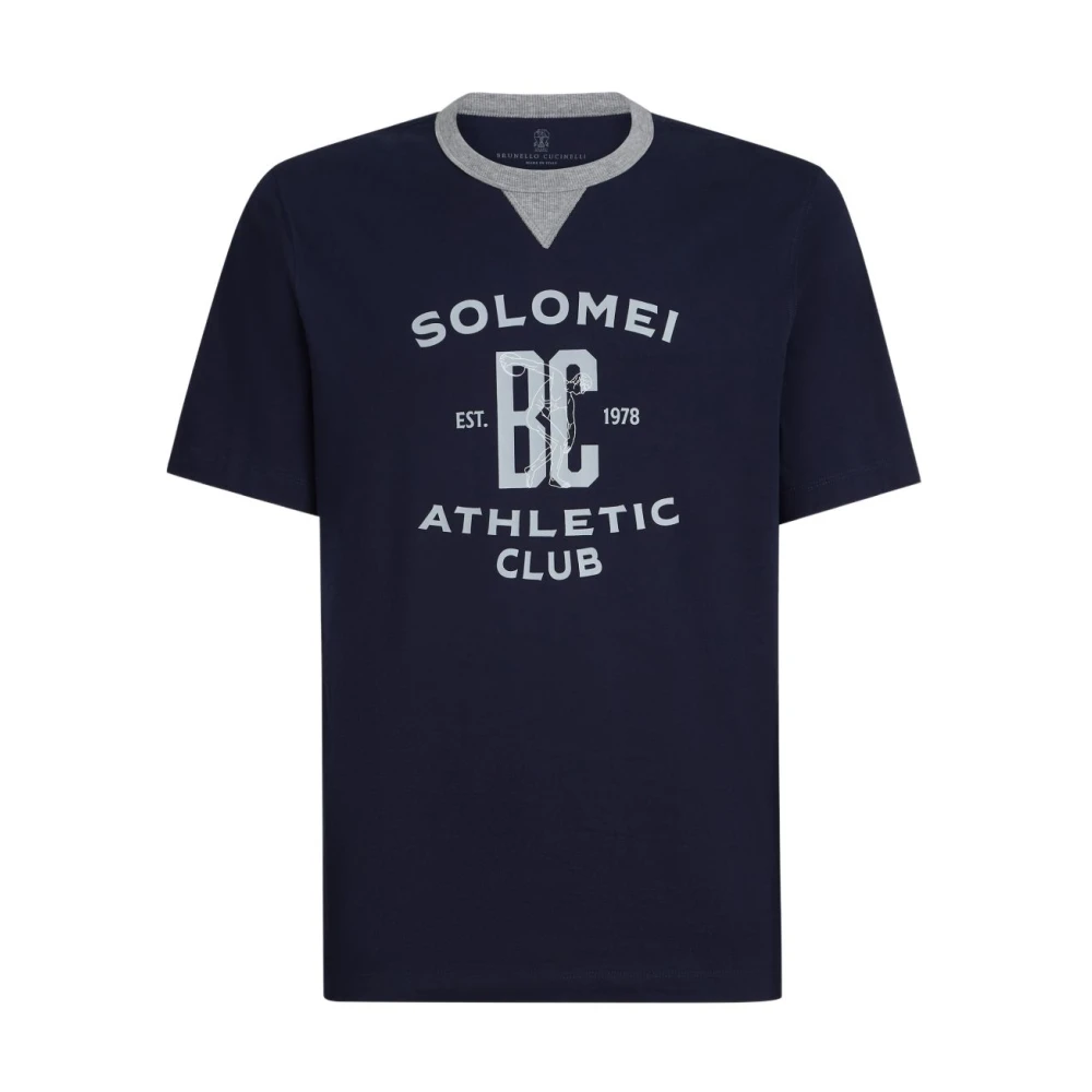 Brunello Cucinelli Blue T-Shirts, Male, 2XL, Logo Cotton T-Shirt