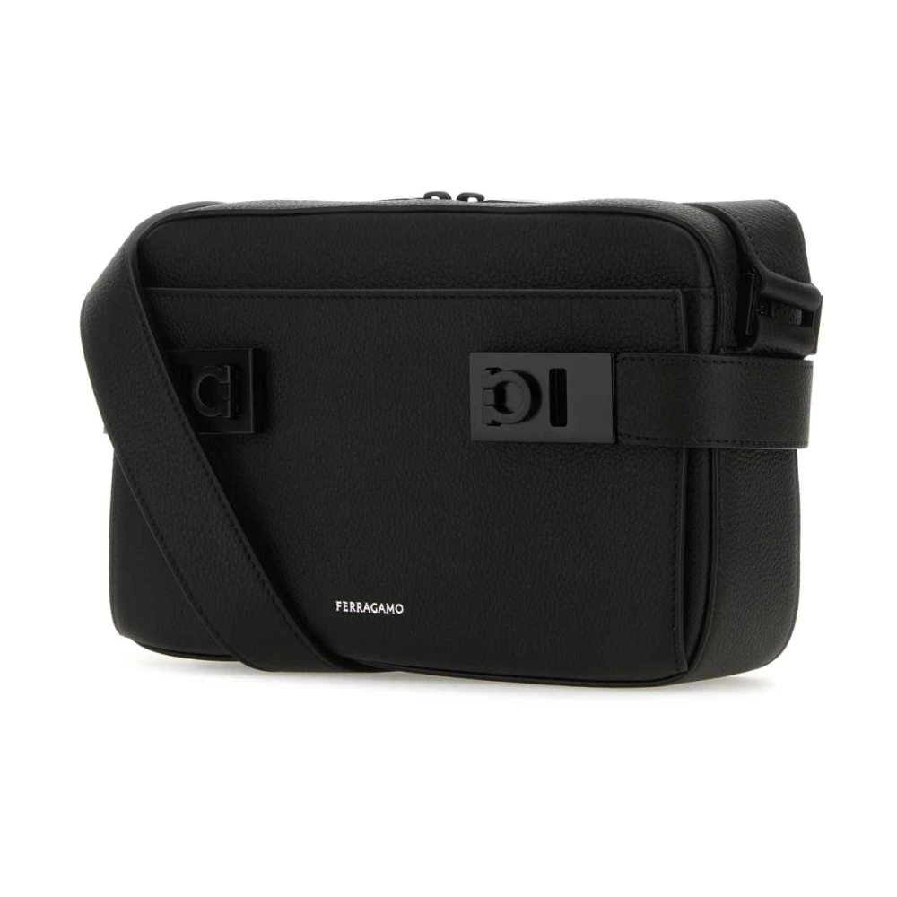 Salvatore Ferragamo Stijlvolle Zwarte Leren Crossbody Tas Black Heren
