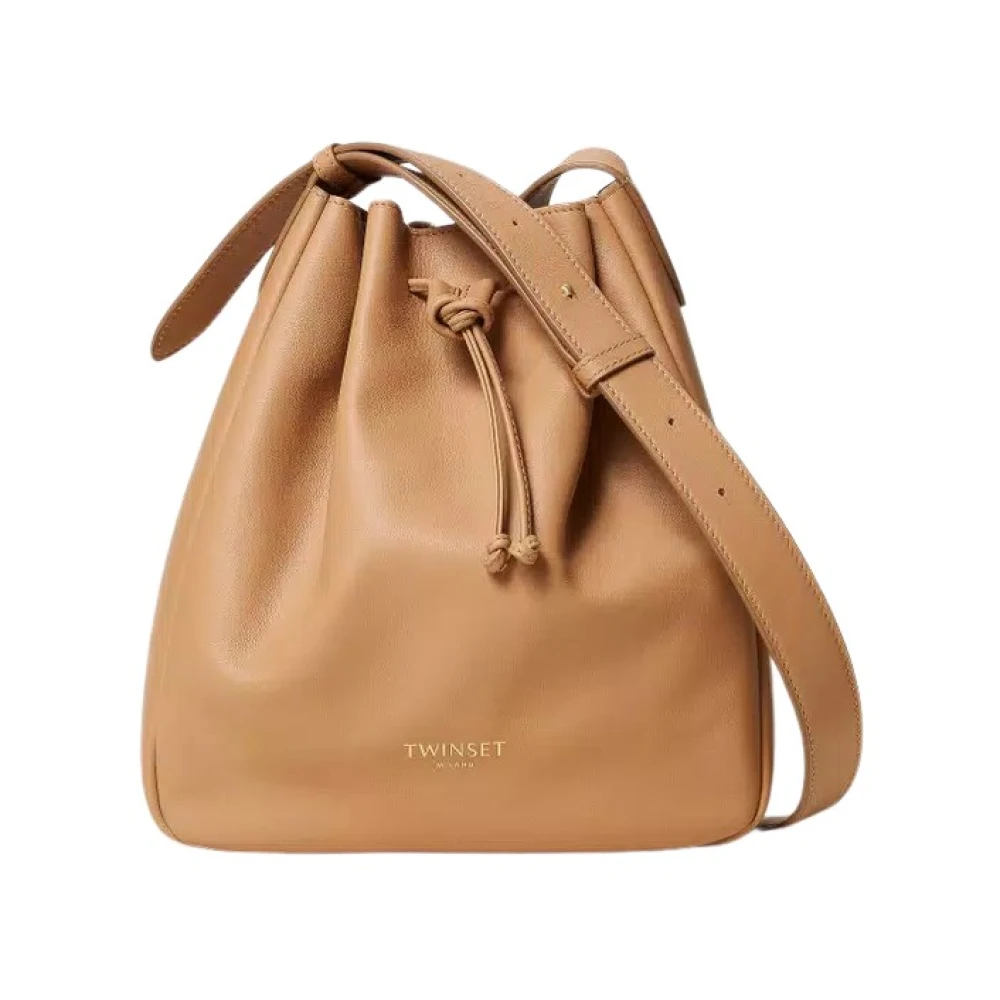Twinset Forever Leren Bucket Bag Brown Dames