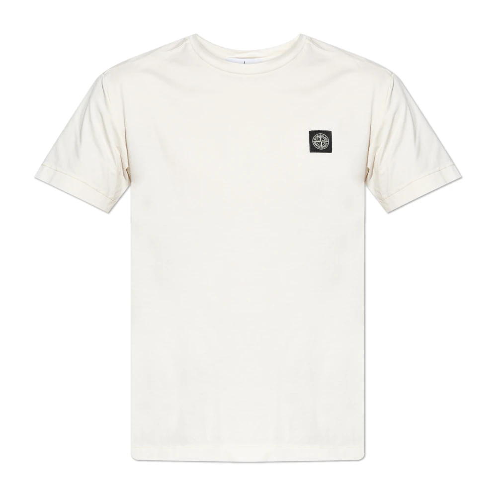 Stone Island Men's Beige T-Shirts, L, T-Shirt With Logo Patch