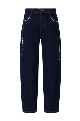 Jeans med hög midja och strassdetaljer