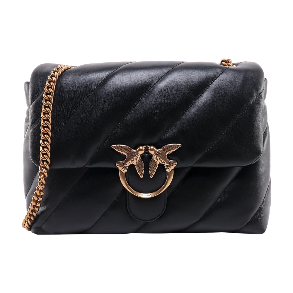 Pinko Love Birds Leren Schoudertas Black Dames