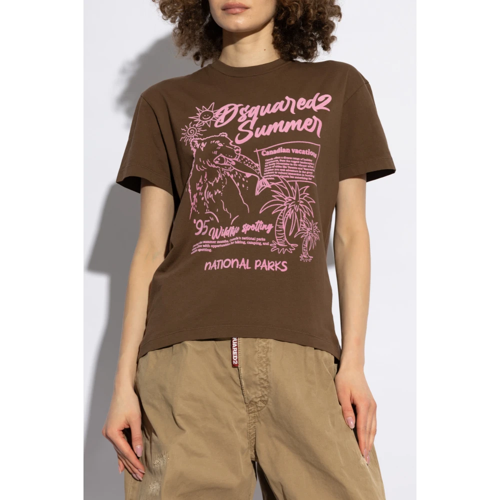 Dsquared2 T-shirt met logo Brown Dames