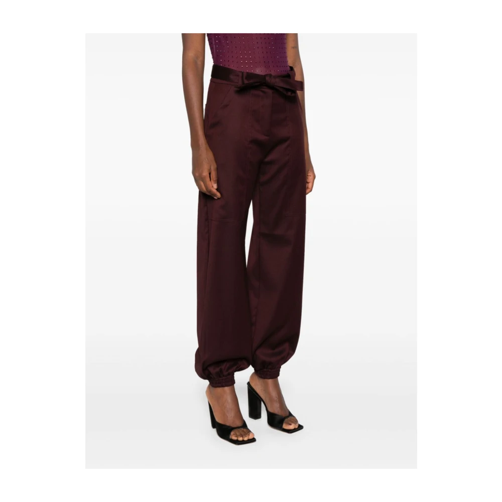 pinko Rode Wolmix Twill Broek Brown Dames