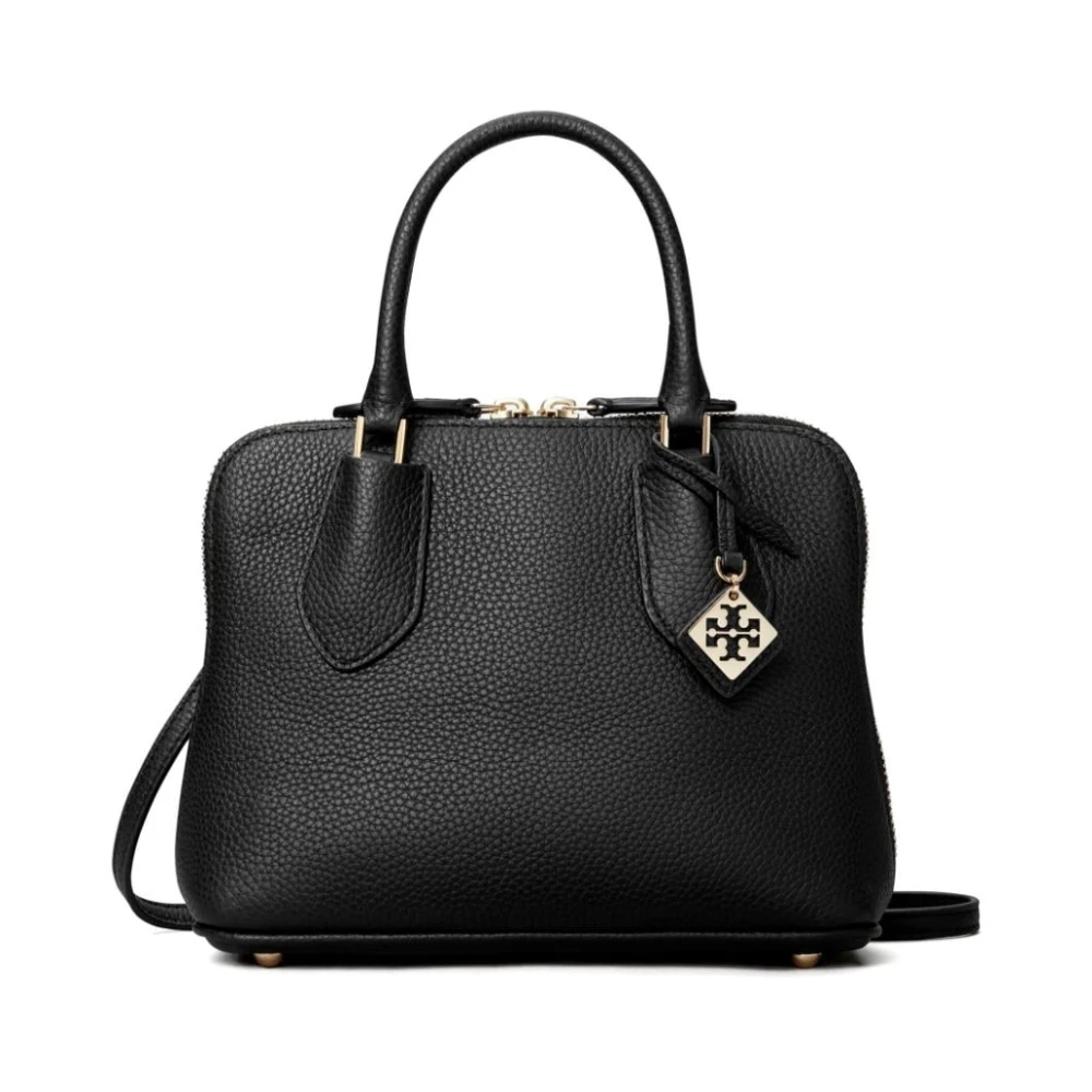 TORY BURCH Gestructureerde Leren Logo Charme Tas Black Dames