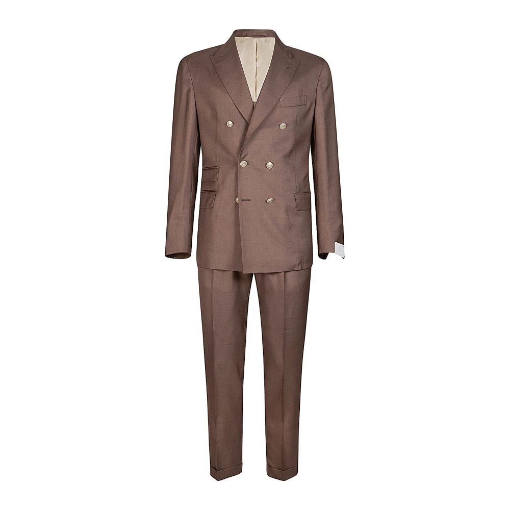Eleventy Men's Brown Double Breasted Suits, 2XL, Cashmere Silk Double-Breasted Suit