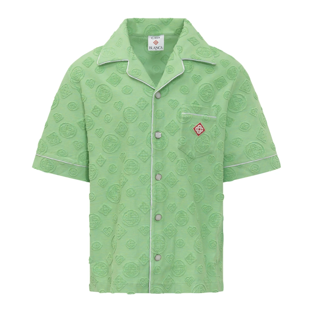 Casablanca Men's Green Short Sleeve Shirts, L, Towelling Monogram Short Sleeve Shirt