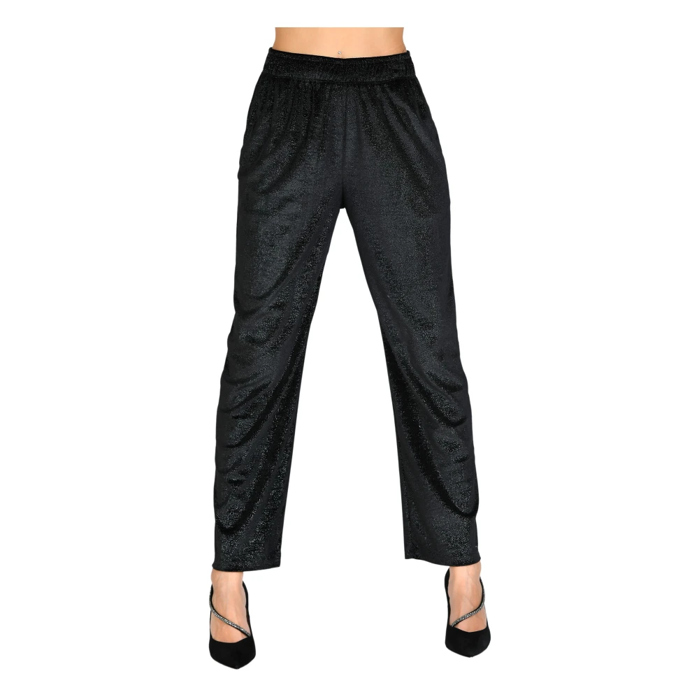 Giulia N Couture Fluwelen Lurex Broek Zwart Black Dames