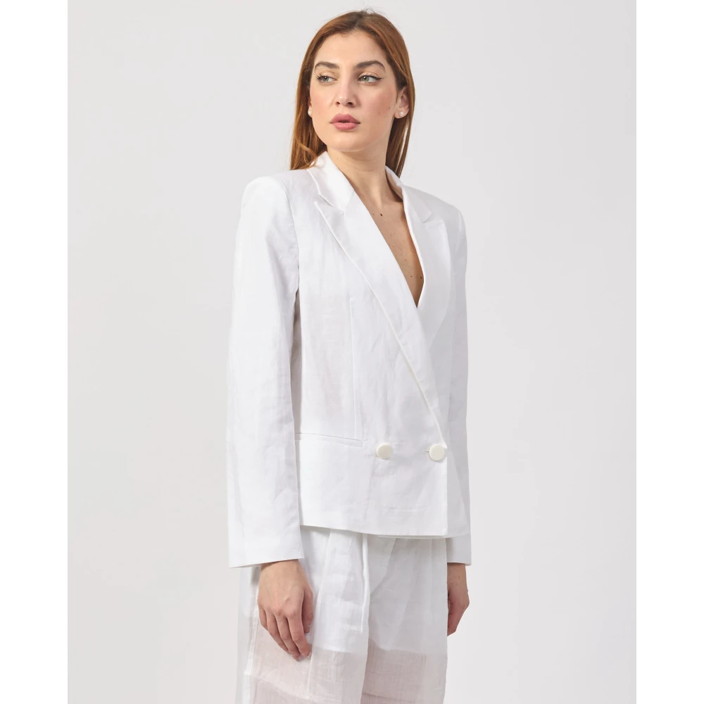 Armani Exchange Witte Double-Breasted Blazer Jas White Dames