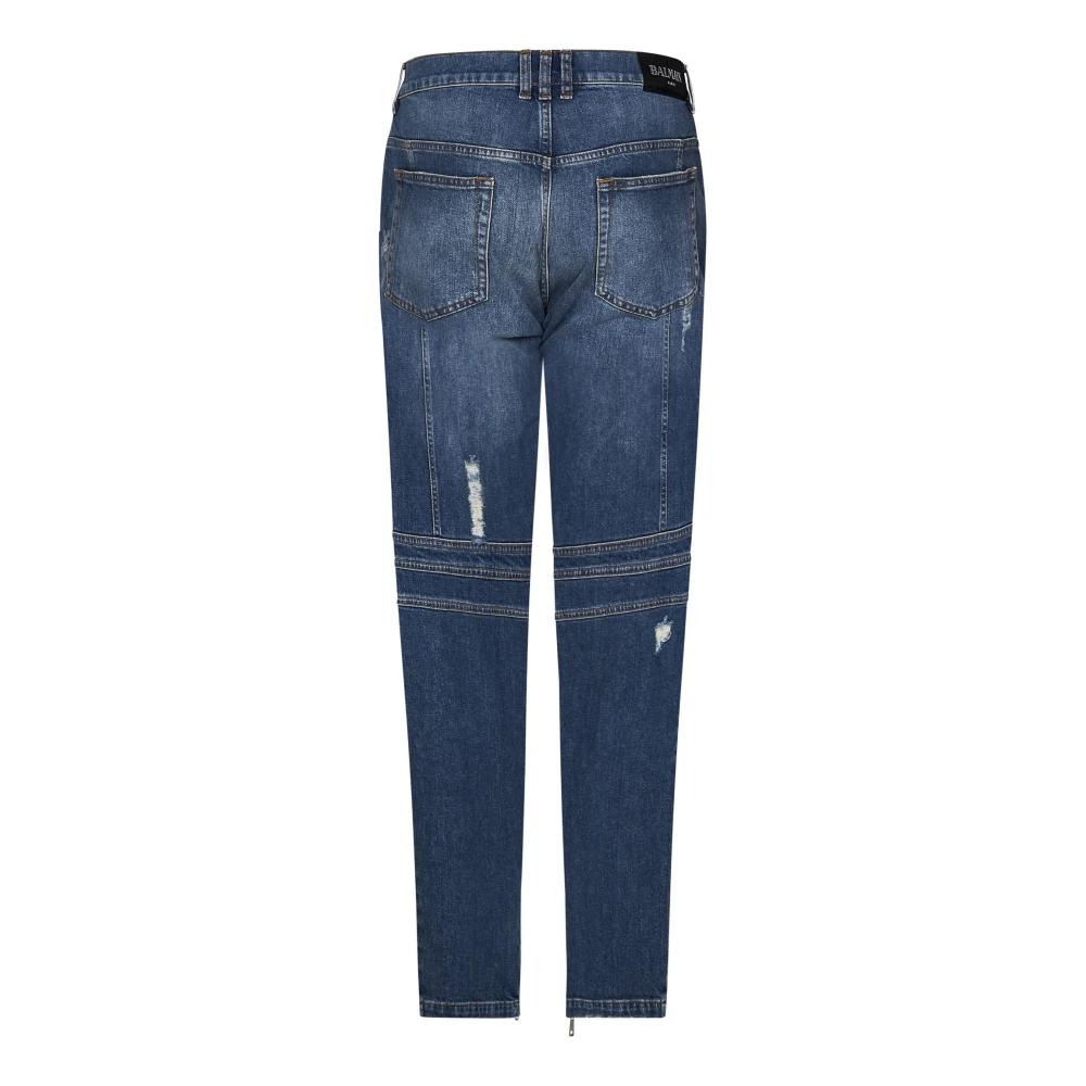 Balmain Blauwe Slim Fit Biker Jeans Blue Heren