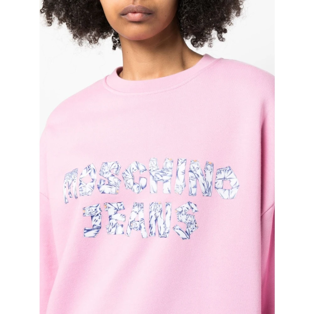 Moschino Roze Crew Neck Sweater met Logo Print Pink Dames