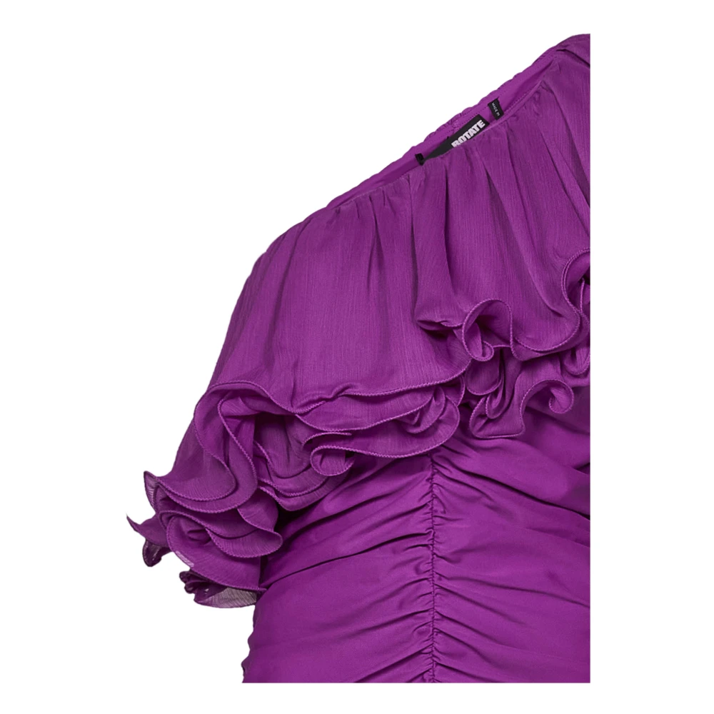 Rotate Birger Christensen Paarse One-Shoulder Gerimpelde Minijurk met Chiffon Ruches Purple Dames