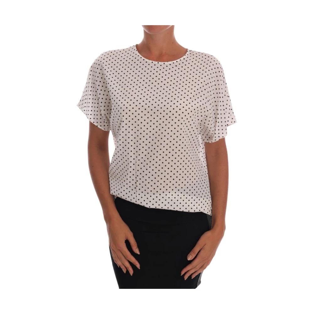 Dolce & Gabbana Women's White Silk Polka Dot T-Shirt Top