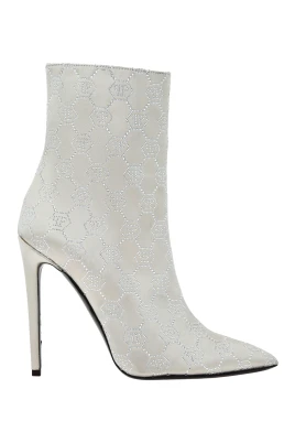 Satin Boots High Heels Mid Monogram Strass