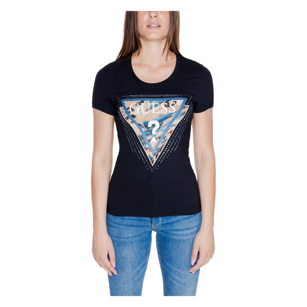 Guess Leo Triangle T-Shirt Herfst Winter Collectie Black Dames