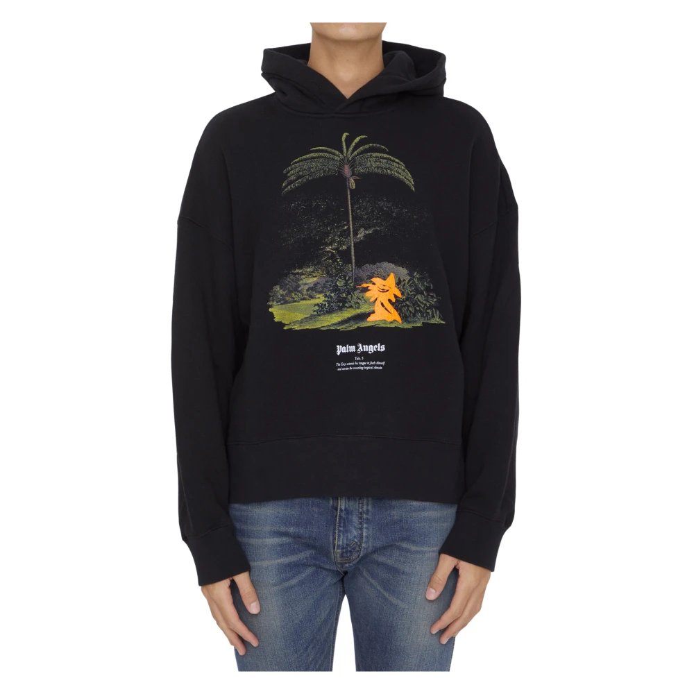 Palm Angels Zwarte katoenen hoodie met Enzo From The Tropics motief Black Heren