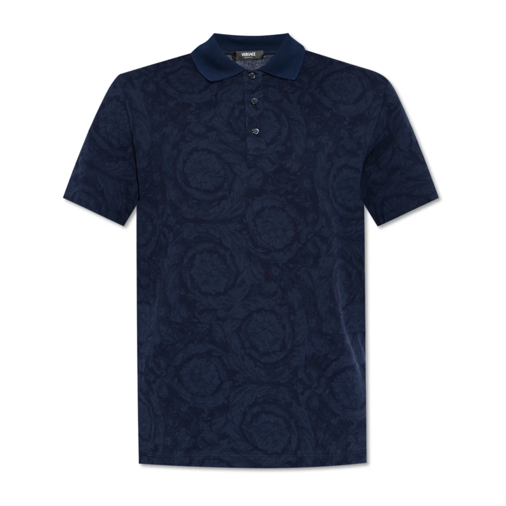 Versace Polo met Vbarocco patroon Blue Heren