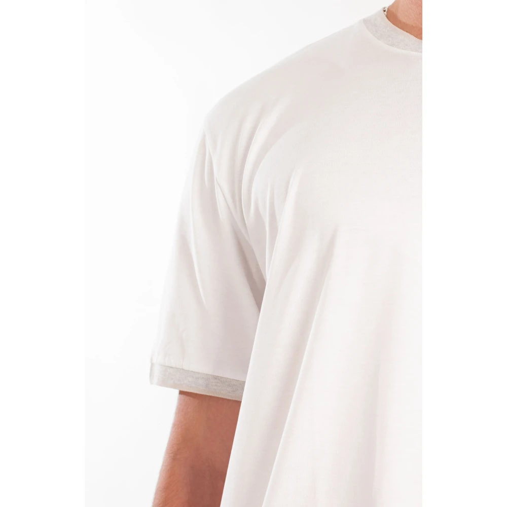 Eleventy Contrast Rib Tee in Giza Katoen Beige Heren