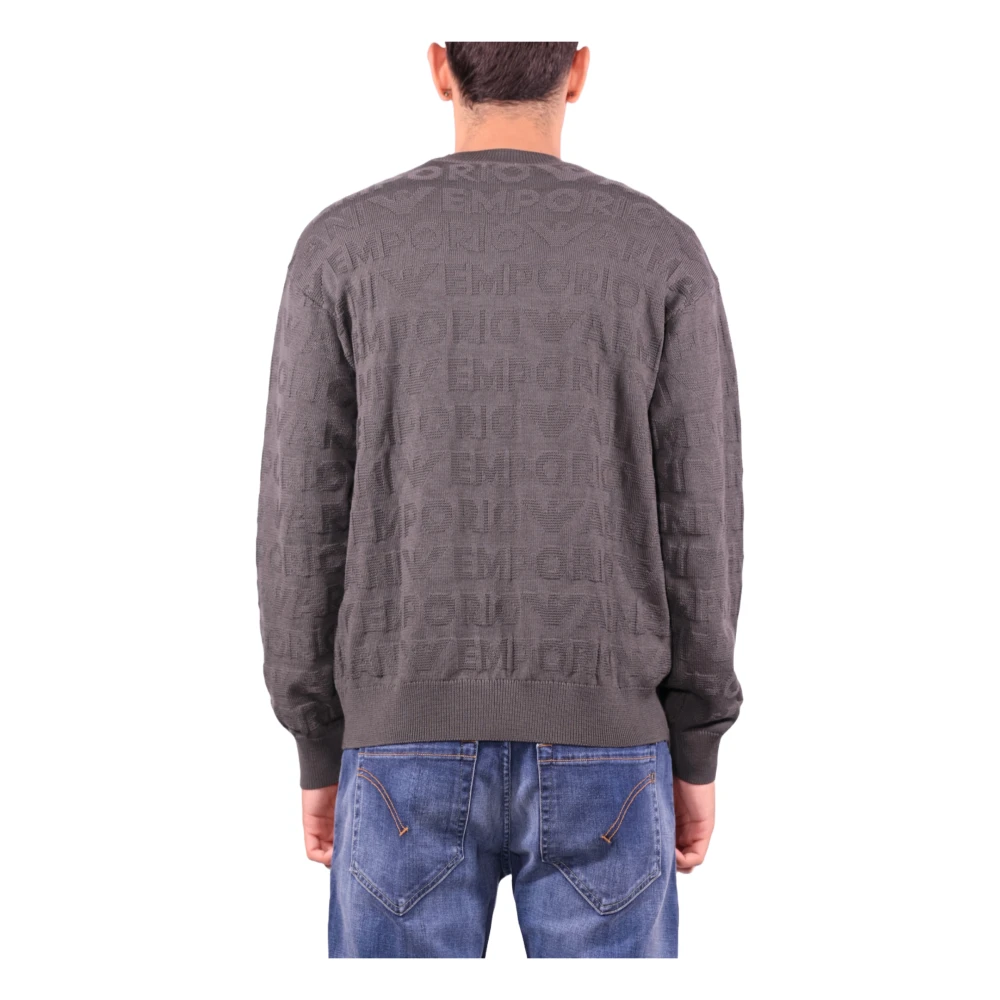 Armani Links-Stitch Wollen Trui met Logo Brown Heren