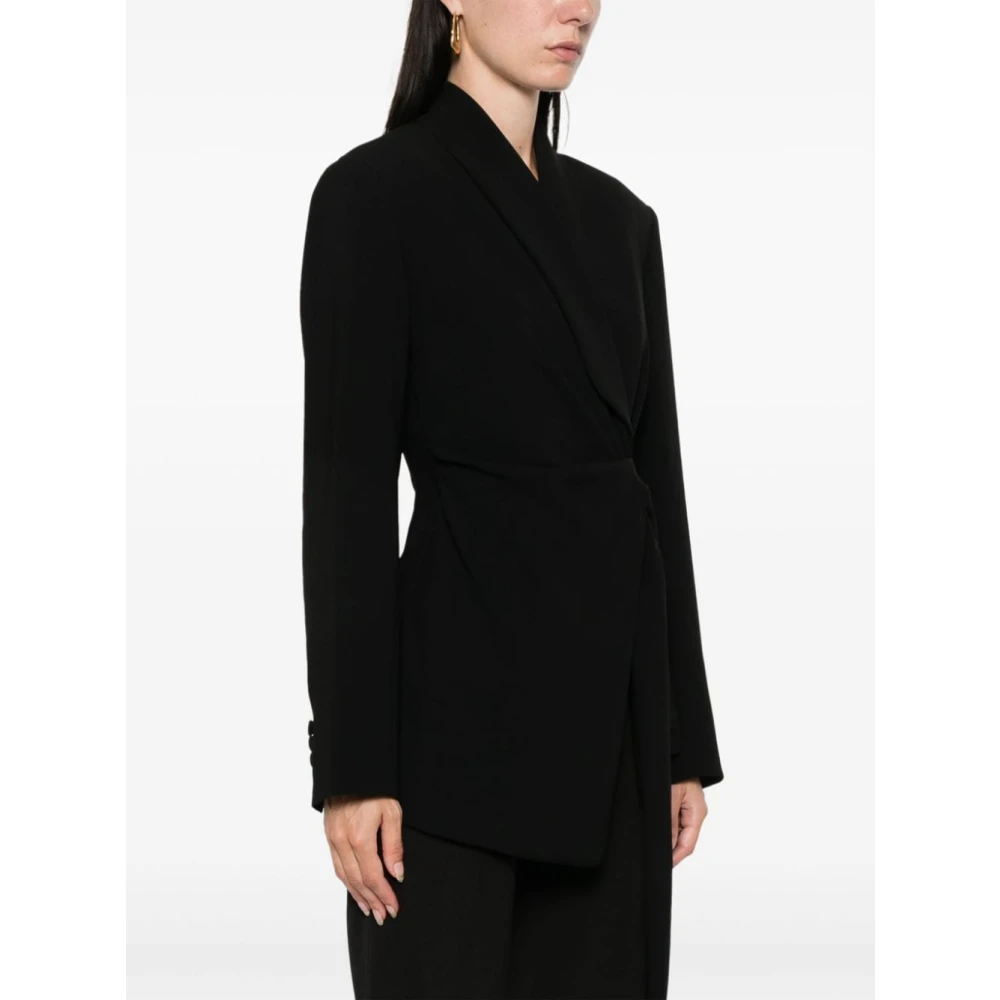 Max Mara Zwarte Wrapjas met Shawl Revers Black Dames