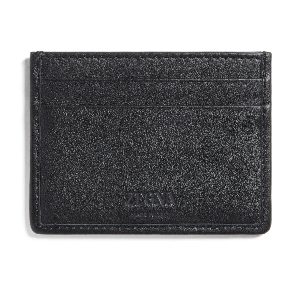 Ermenegildo Zegna Zwarte geweven leren kaarthouder Black Heren