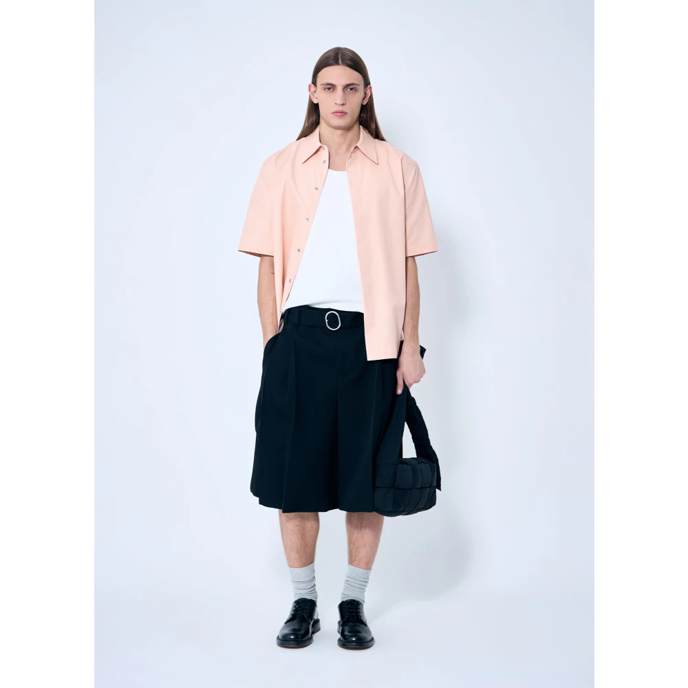 Jil Sander Wollen Twill Geplooide Shorts met Riem Black Heren