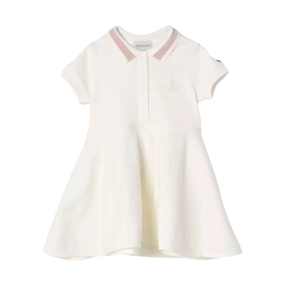 Moncler Girls Beige Logo Dress With Pink Collar, Dresses, 10 Y, Kids