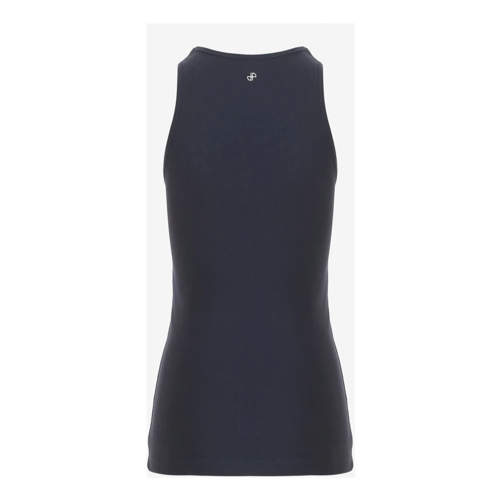 Patou Logo Tank Top Navy White Cotton Blue Dames
