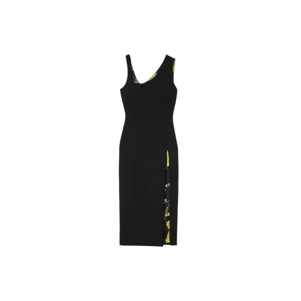 Versace Jeans Couture Midi Jurk met Asymmetrische Halslijn en Zijsplit Black Dames