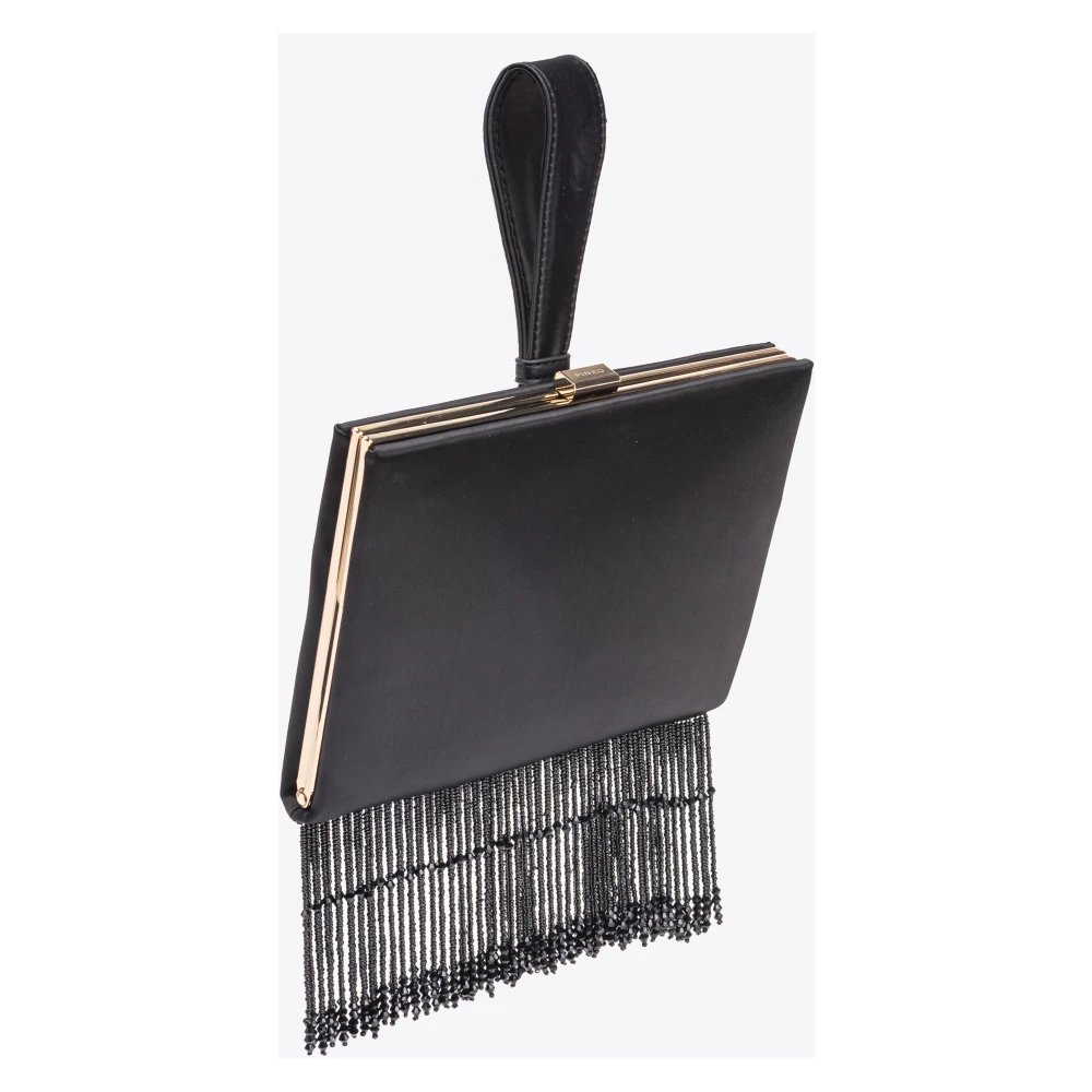 pinko Elegante Franje Satijnen Handtas Black Dames