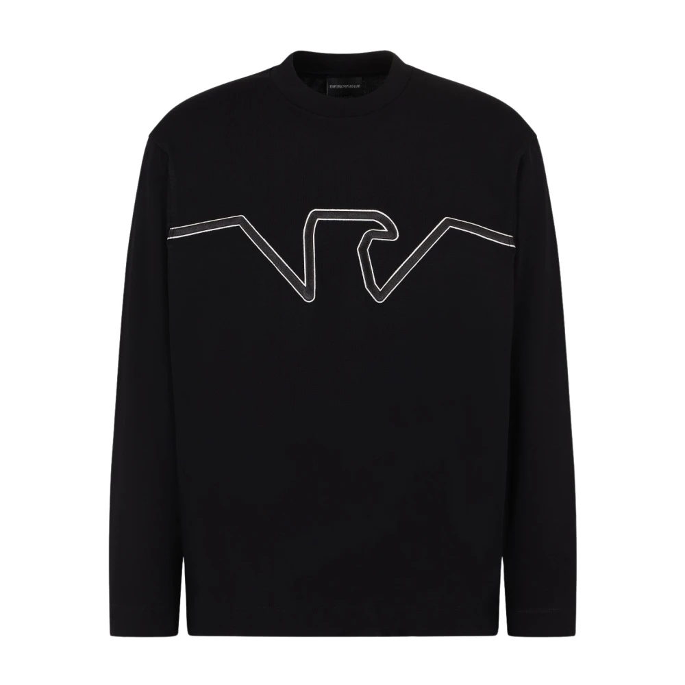 Emporio Armani Katoenen Logo Geborduurd Crewneck T-shirt Black Heren