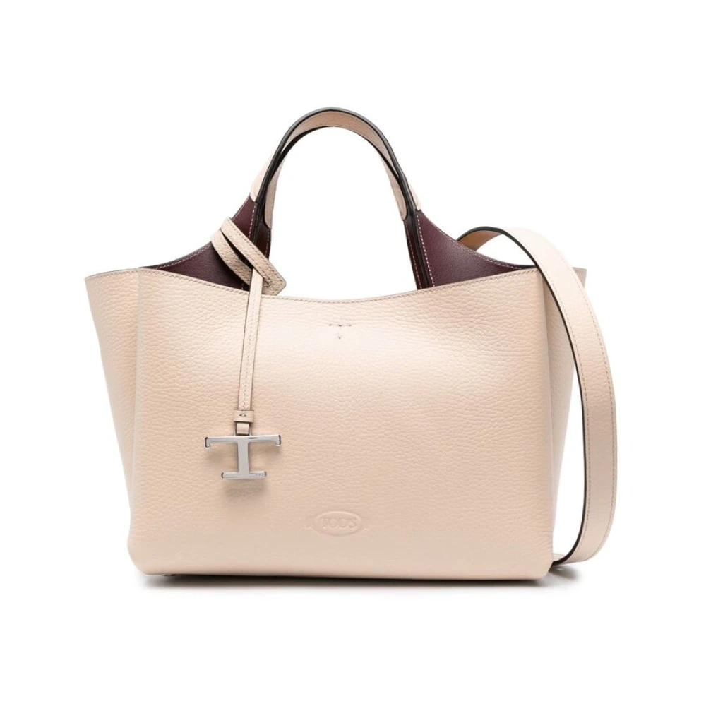 TOD'S Beige Leren Tote Tas met Zilveren Accenten Beige Dames