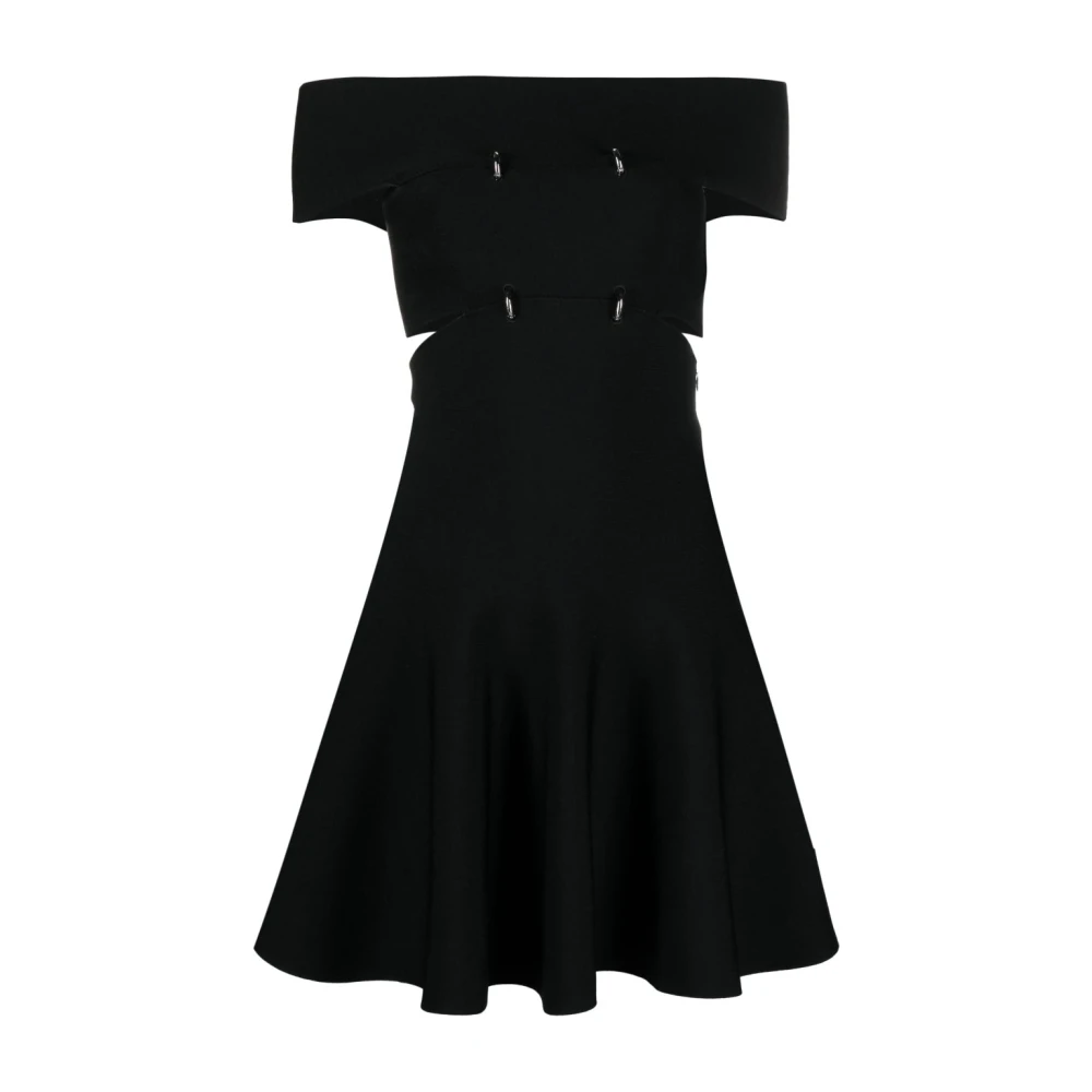 Alexander mcqueen Uitgesneden Off-Shoulder Uitlopende Mini Jurk Black Dames