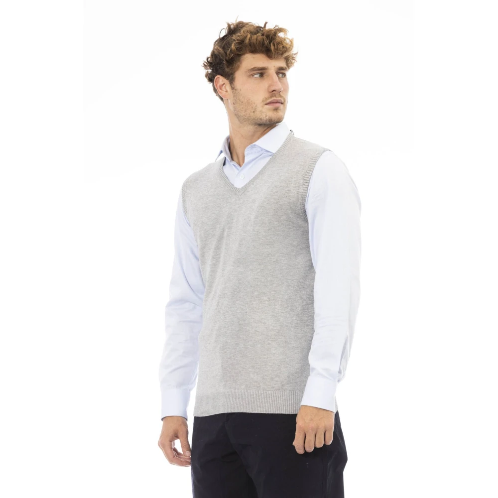 Alpha Studio V-hals Gebreid Vest Regular Fit Gray Heren