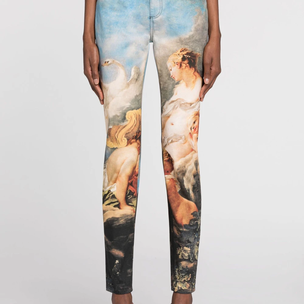 Roberto Cavalli Slim-Fit Jeans met Wild Leda Print Blue Dames
