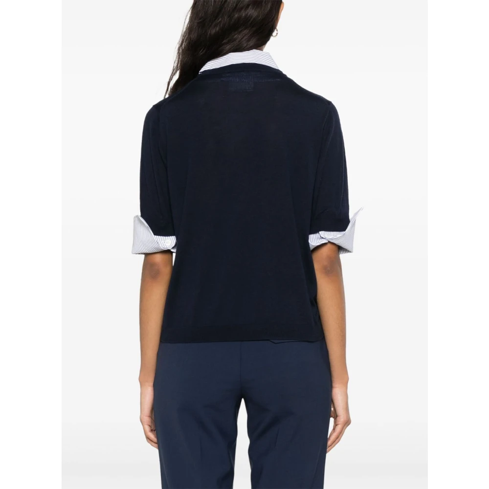 Semicouture Blauwe Gestreepte Trui met Afneembare Kraag Blue Dames